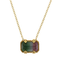 18K Yellow Gold Rectangular Tourmaline Necklace