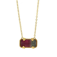 18K Yellow Gold Rectangular Tourmaline Necklace