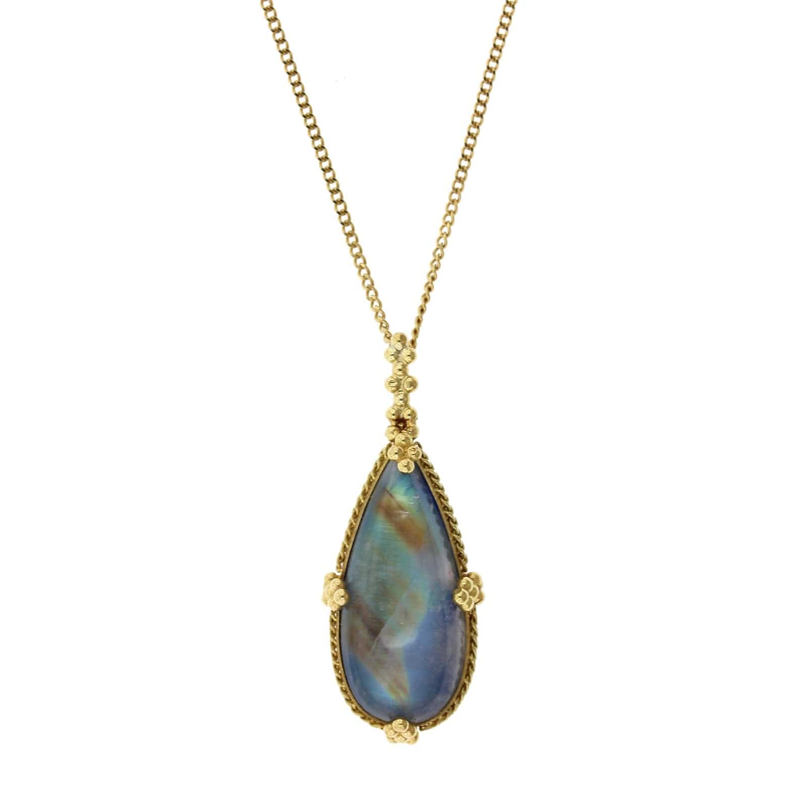 18K Yellow Gold Teardrop Moonstone Necklace