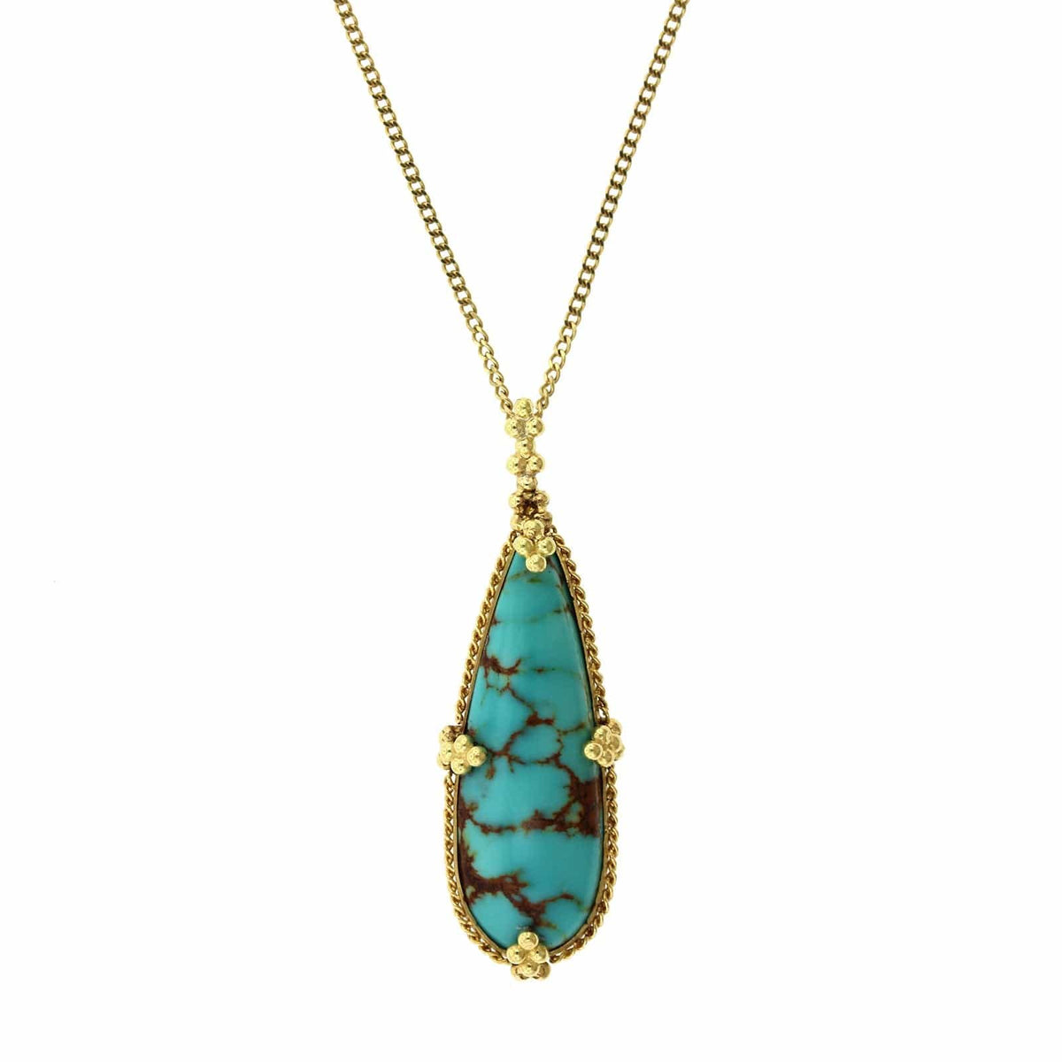 18K Yellow Gold Teardrop Turquoise Necklace