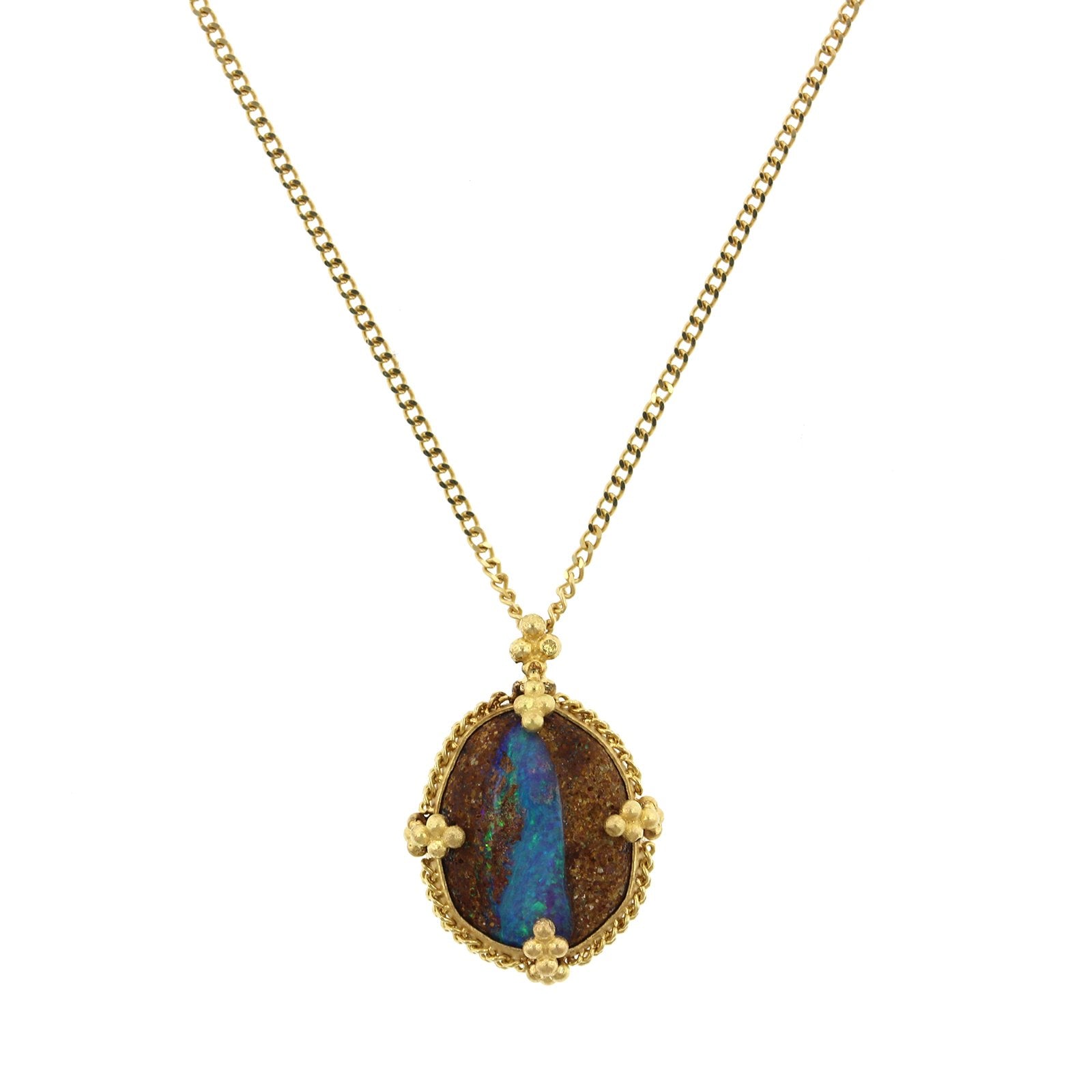 18K Yellow Gold Opalized Wood Necklace