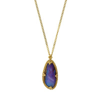 18K Yellow Gold Opalized Wood Necklace