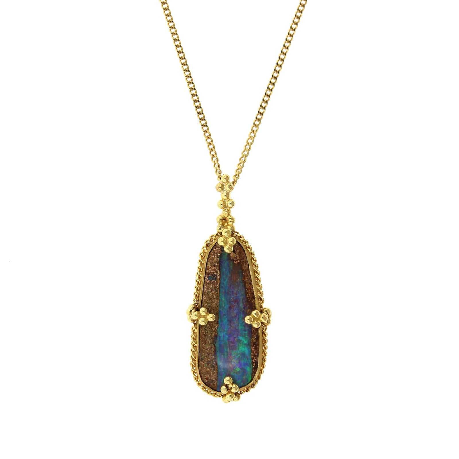 18K Yellow Gold Opalized Wood Necklace