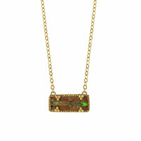 18K Yellow Gold Rectangular Opalized Wood Necklace