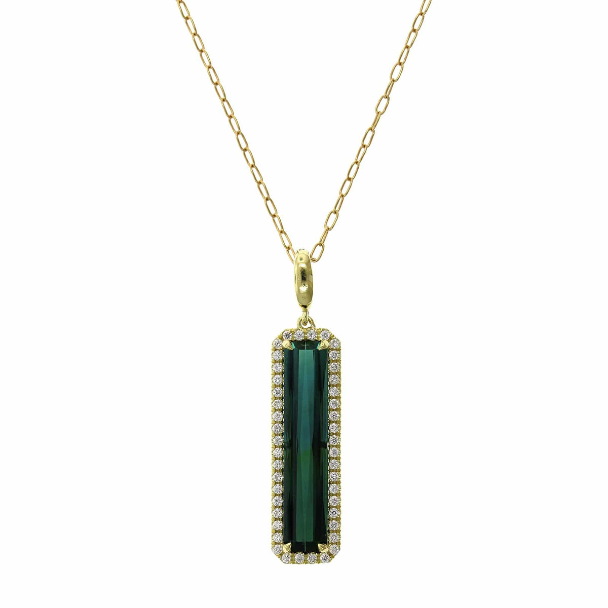 18K Yellow Gold Green Tourmaline Diamond Halo Pendant