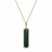 18K Yellow Gold Green Tourmaline Diamond Halo Pendant