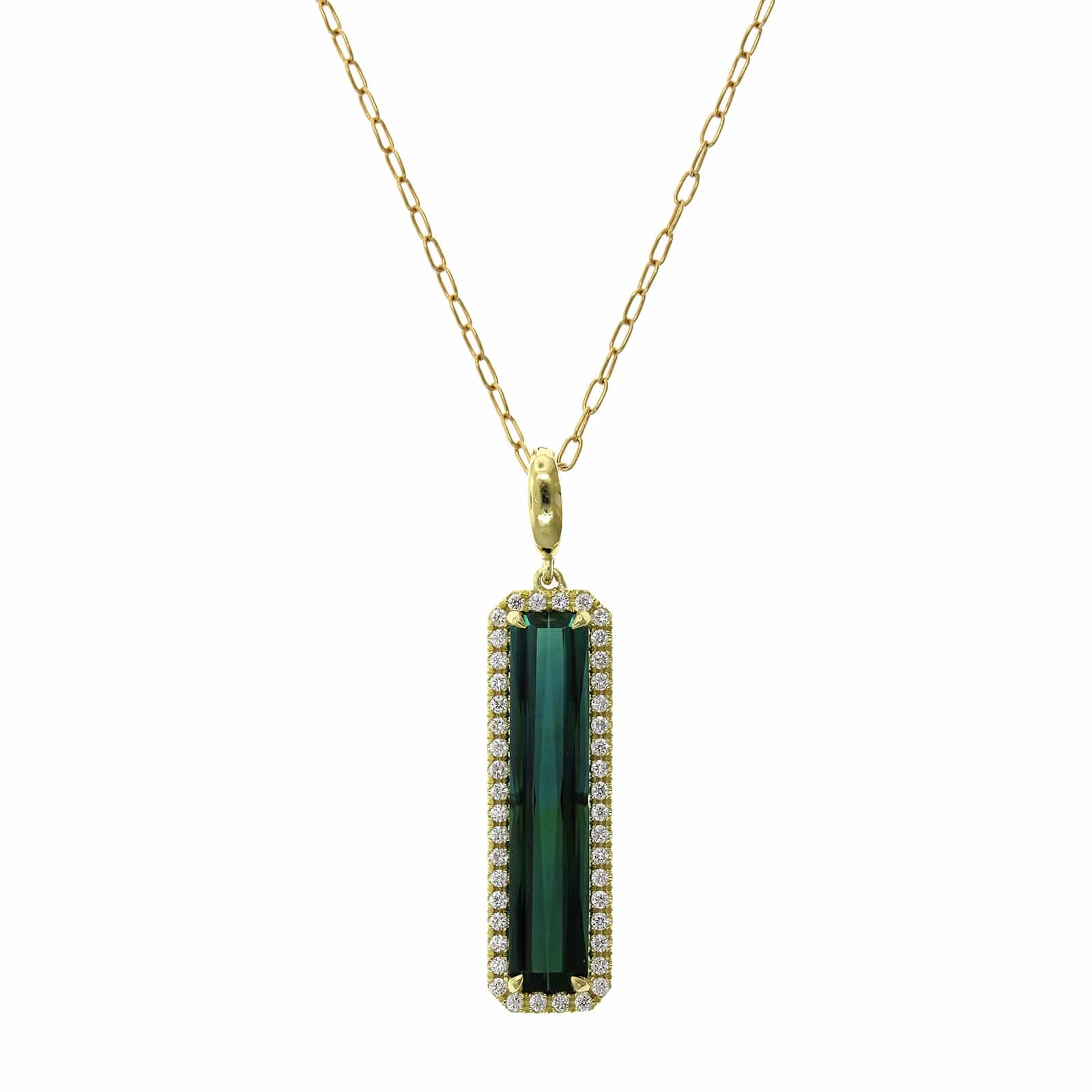18K Yellow Gold Green Tourmaline Diamond Halo Pendant
