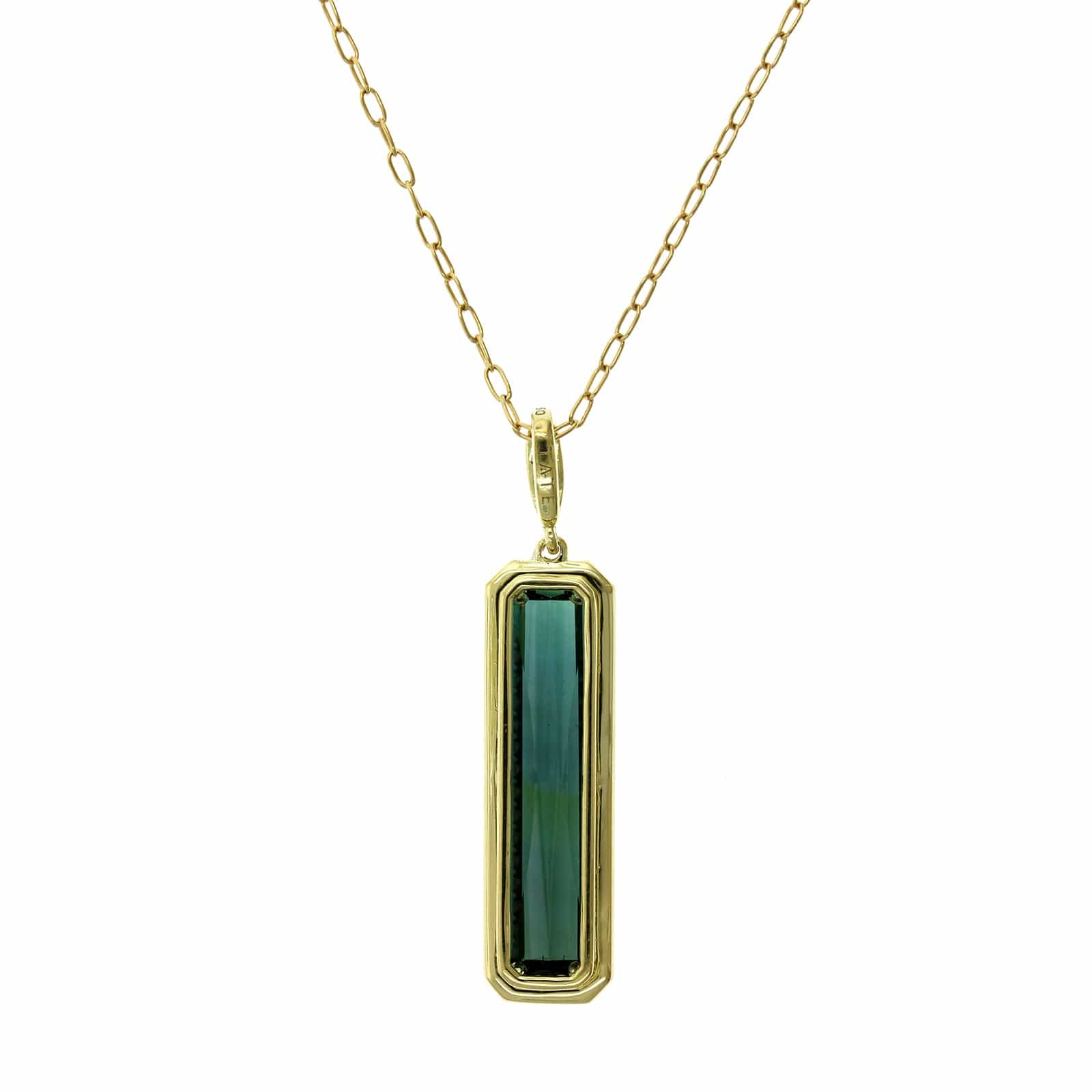 18K Yellow Gold Green Tourmaline Diamond Halo Pendant