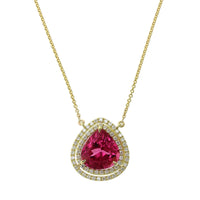 18K Yellow Gold Pink Tourmaline Diamond Halo Pendant