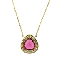 18K Yellow Gold Pink Tourmaline Diamond Halo Pendant