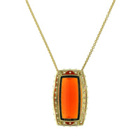 18K Yellow Gold Mexican Fire Opal Diamond Halo Necklace