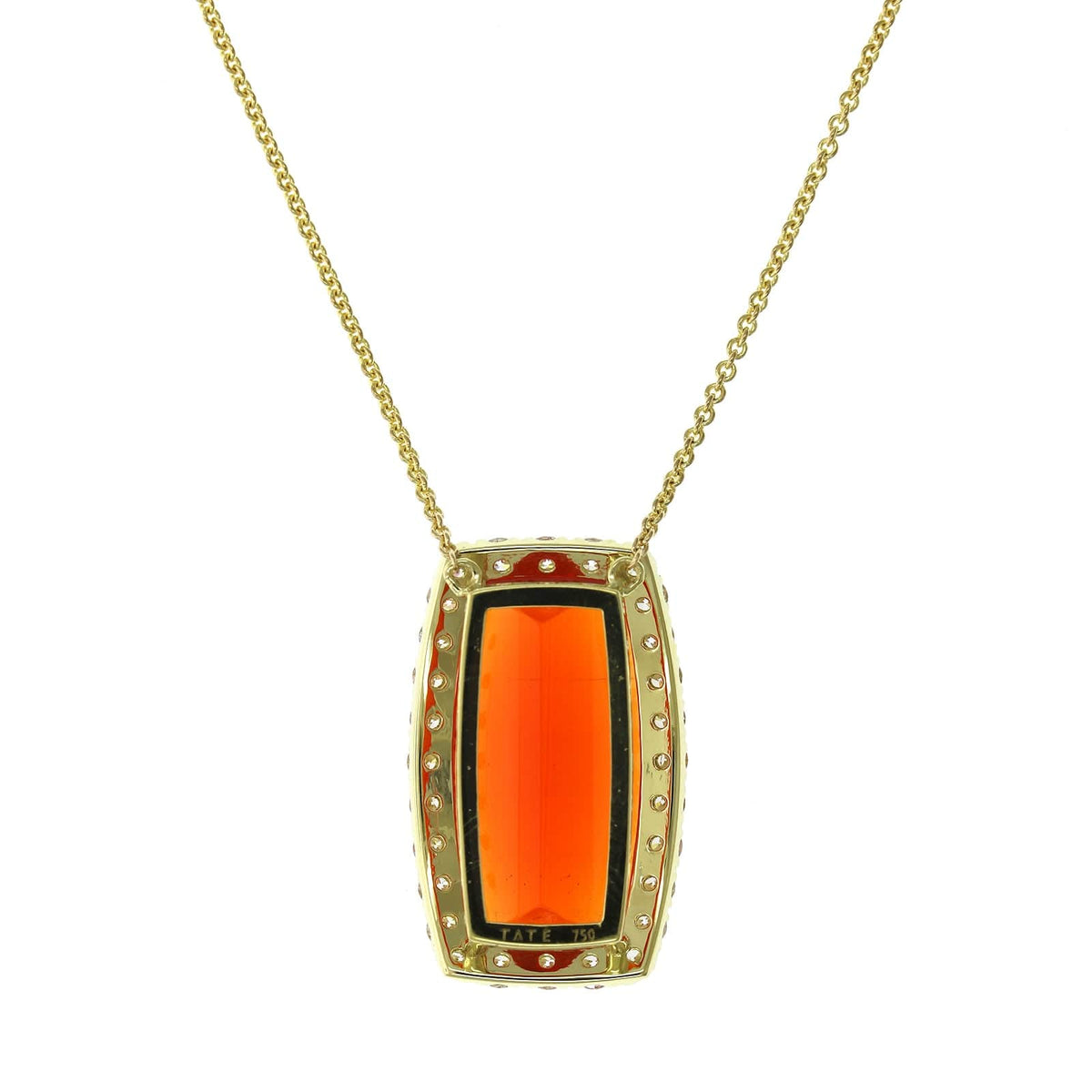18K Yellow Gold Mexican Fire Opal Diamond Halo Necklace