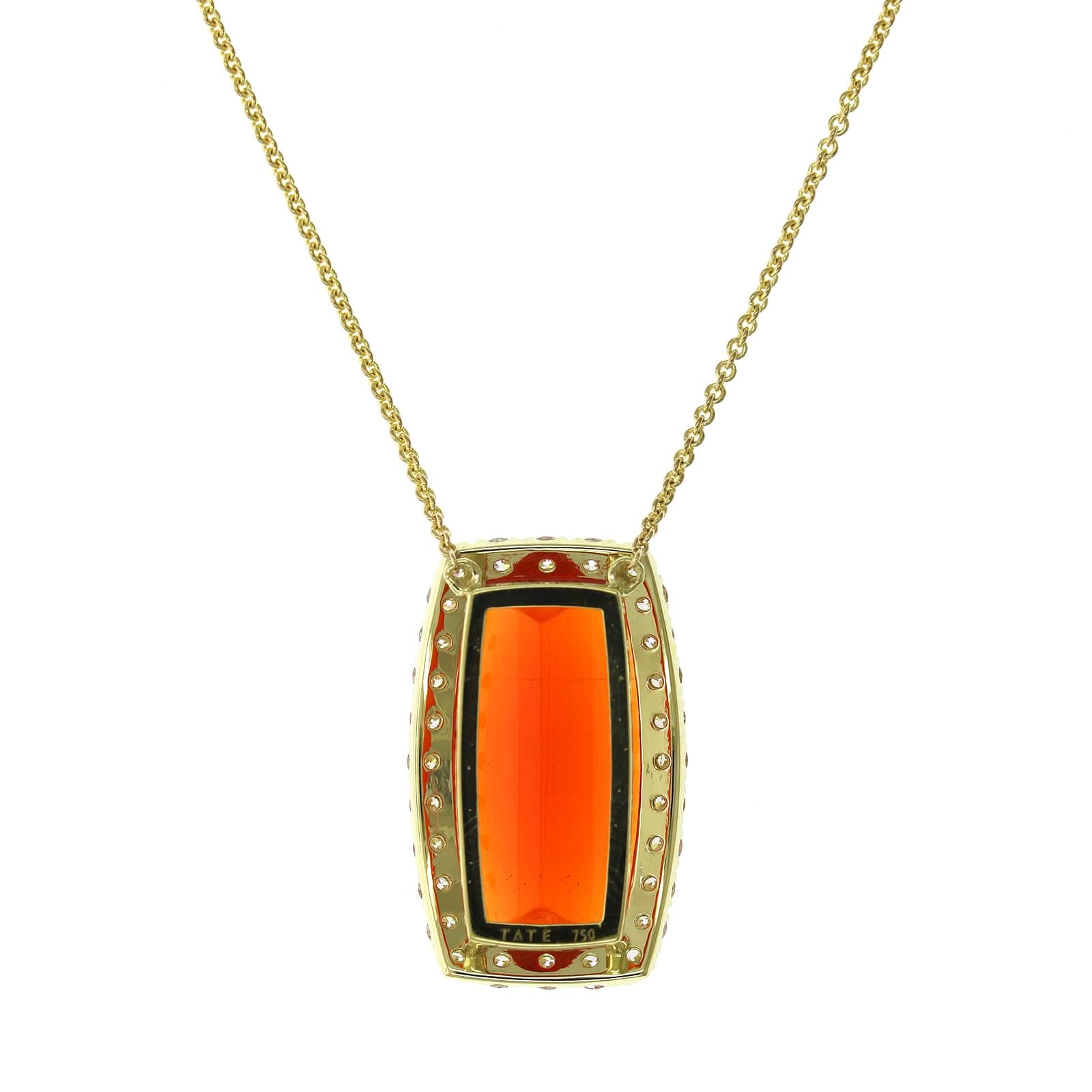 18K Yellow Gold Mexican Fire Opal Diamond Halo Necklace