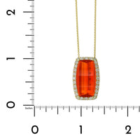 18K Yellow Gold Mexican Fire Opal Diamond Halo Necklace