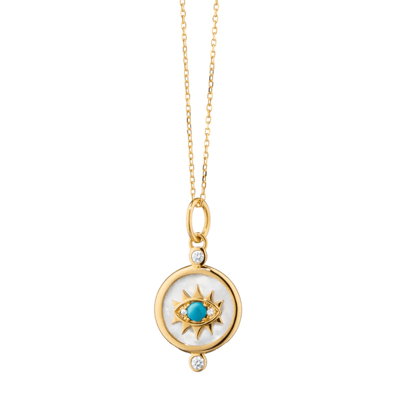 18K Yellow Gold Mother of Pearl Evil Eye Pendant