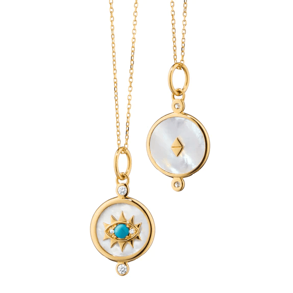 18K Yellow Gold Mother of Pearl Evil Eye Pendant