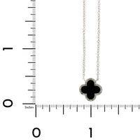 14K White Gold Black Agate Diamond Halo Clover Pendant
