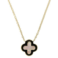 14K White Gold Mother of Pearl Diamond Halo Clover Pendant