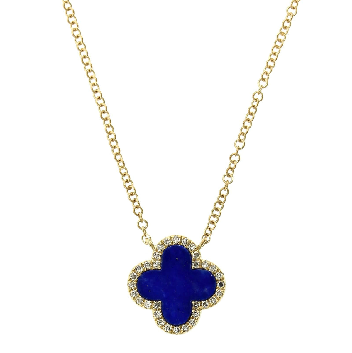 14K White Gold Lapis Diamond Halo Clover Pendant