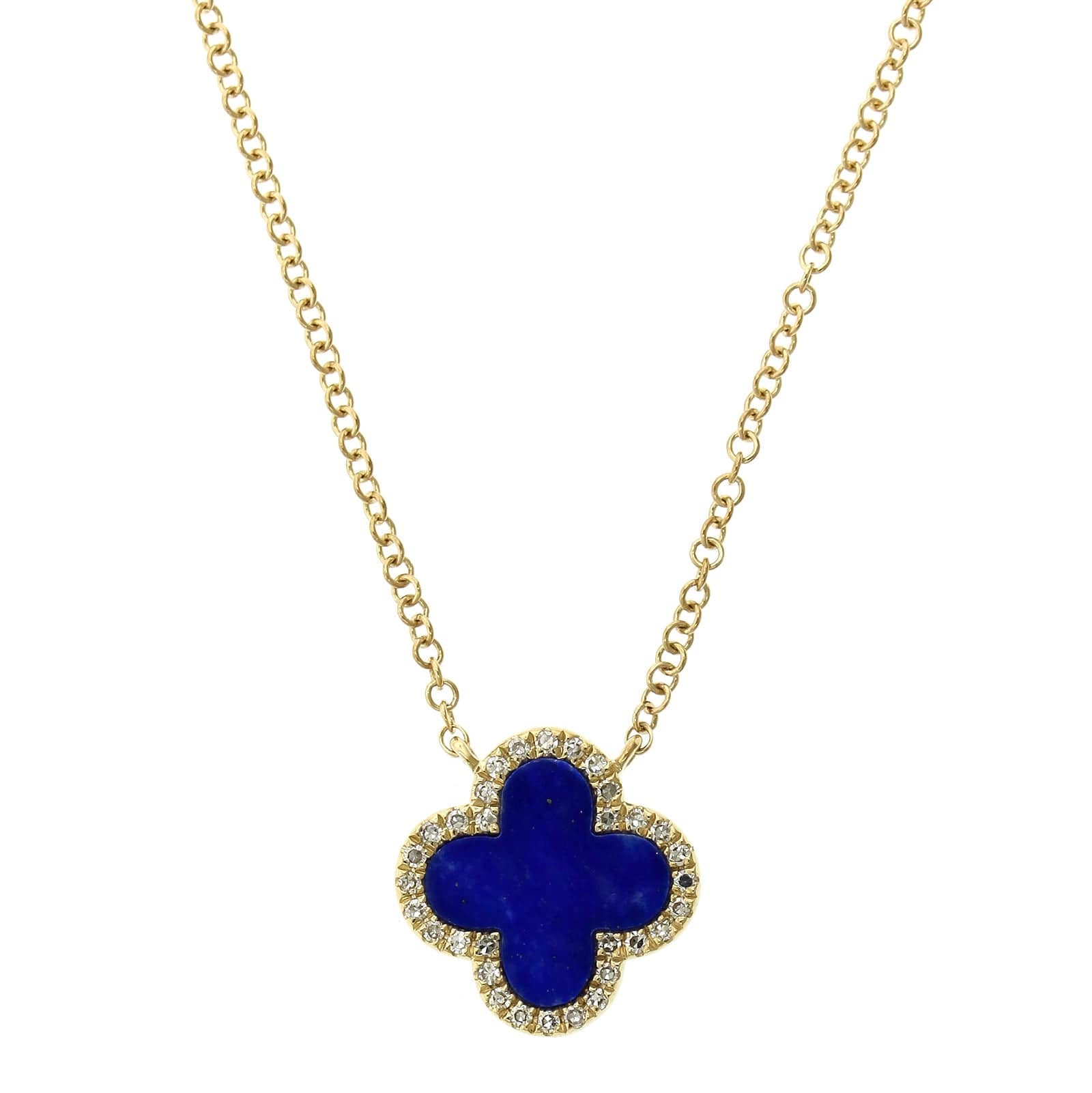 14K White Gold Lapis Diamond Halo Clover Pendant