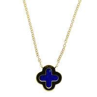 14K White Gold Lapis Diamond Halo Clover Pendant