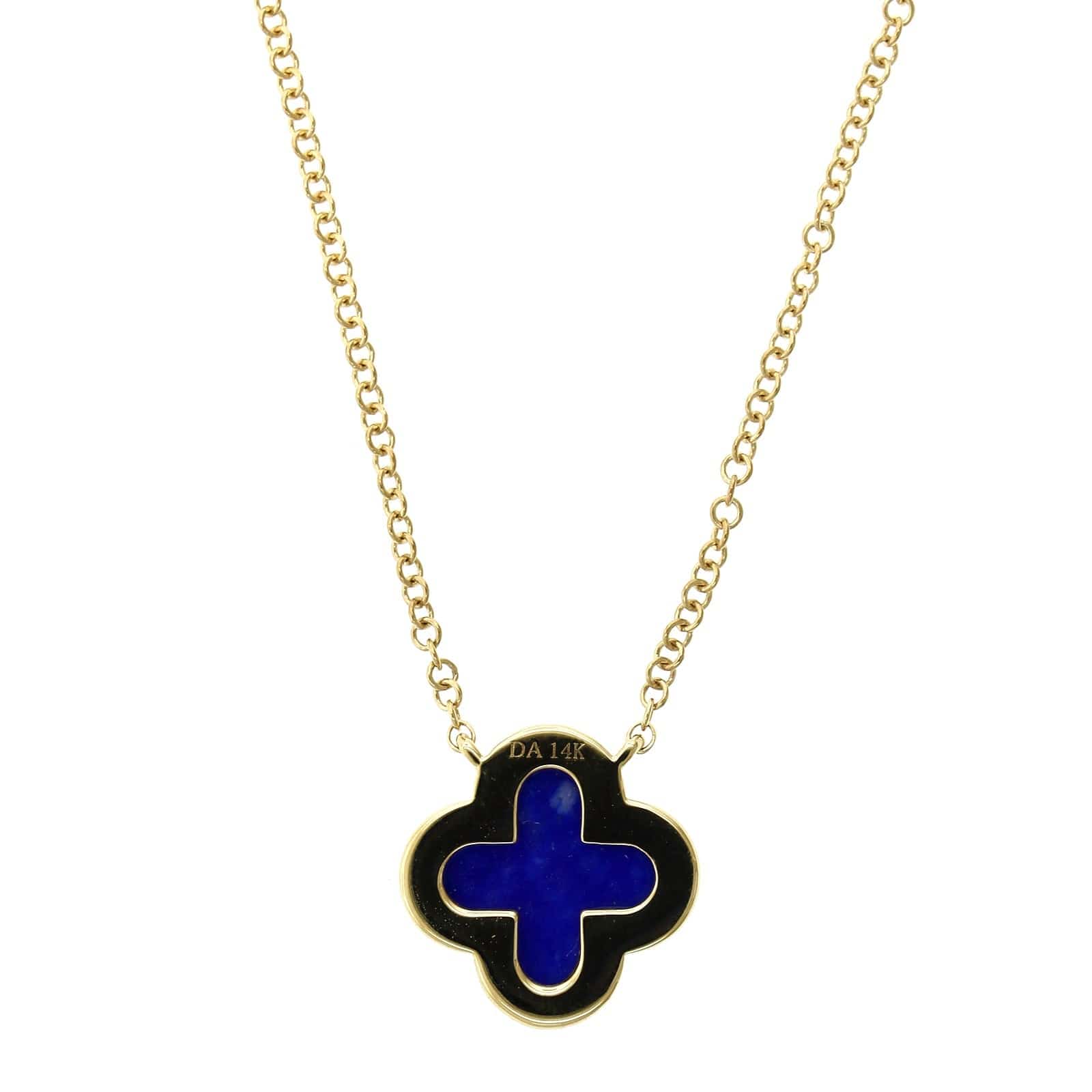 14K White Gold Lapis Diamond Halo Clover Pendant