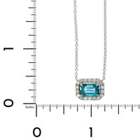 18K White Gold Blue Zircon Diamond Halo Necklace, 18k white gold, Long's Jewelers