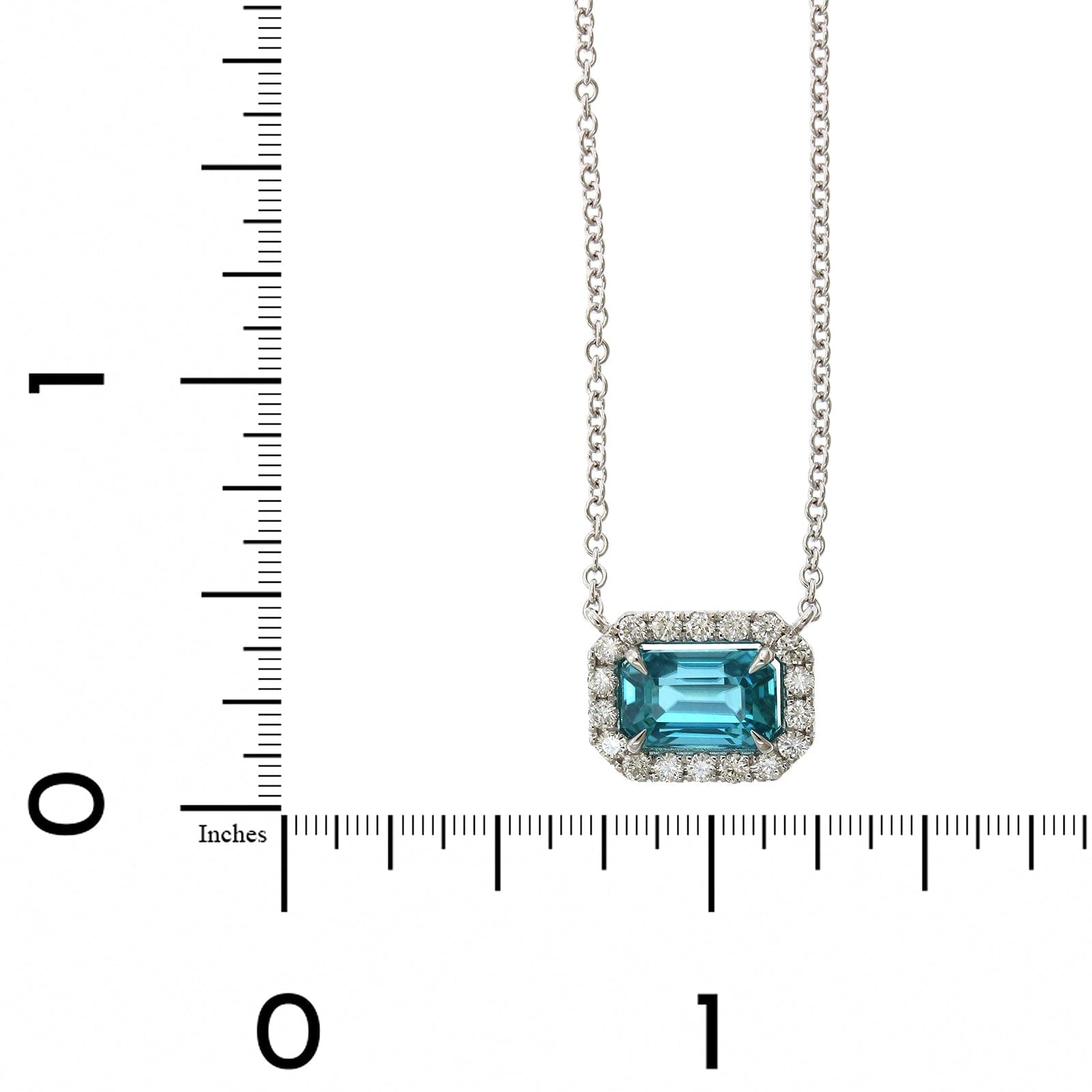18K White Gold Blue Zircon Diamond Halo Necklace, 18k white gold, Long's Jewelers