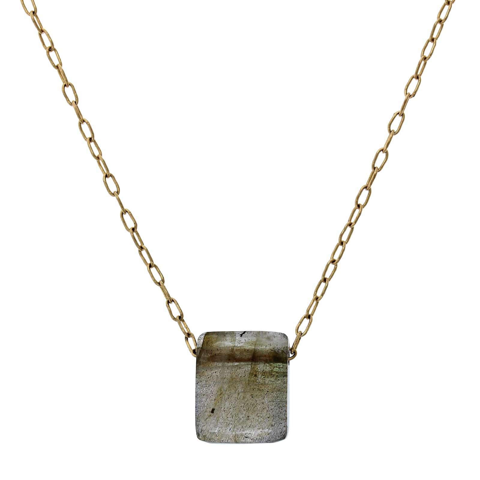 18K Yellow Gold Labradorite Chiclet Pedant