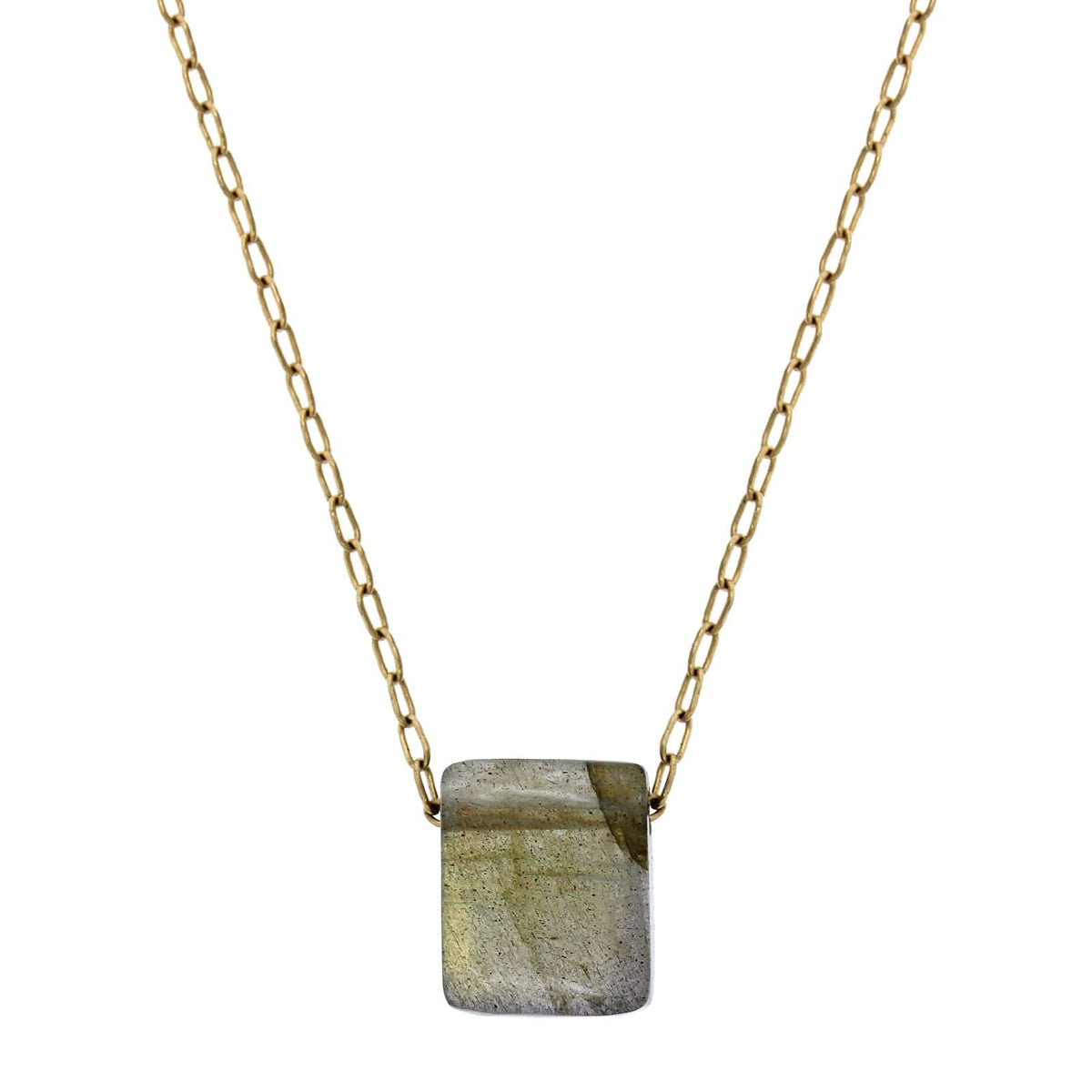18K Yellow Gold Labradorite Chiclet Pedant