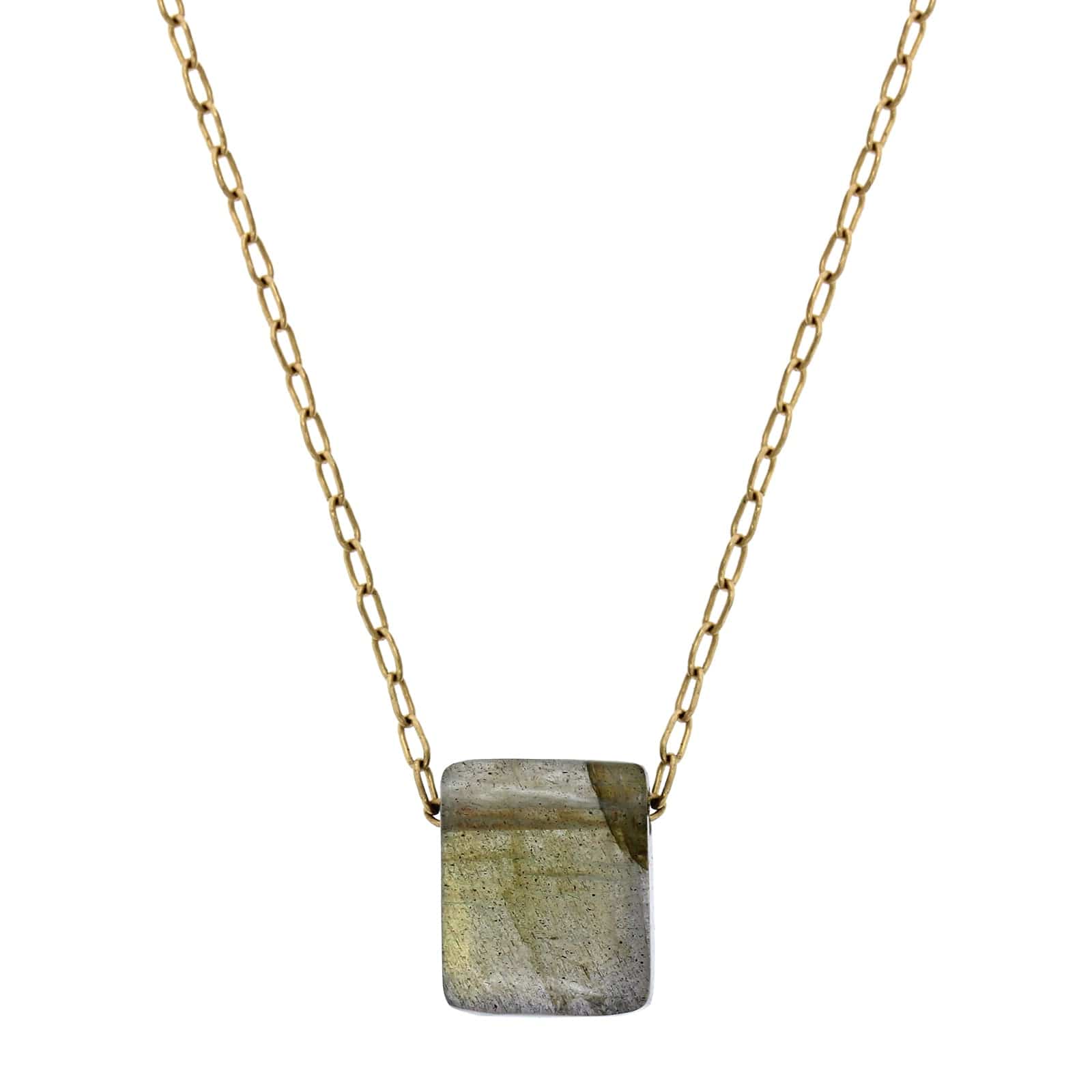 18K Yellow Gold Labradorite Chiclet Pedant