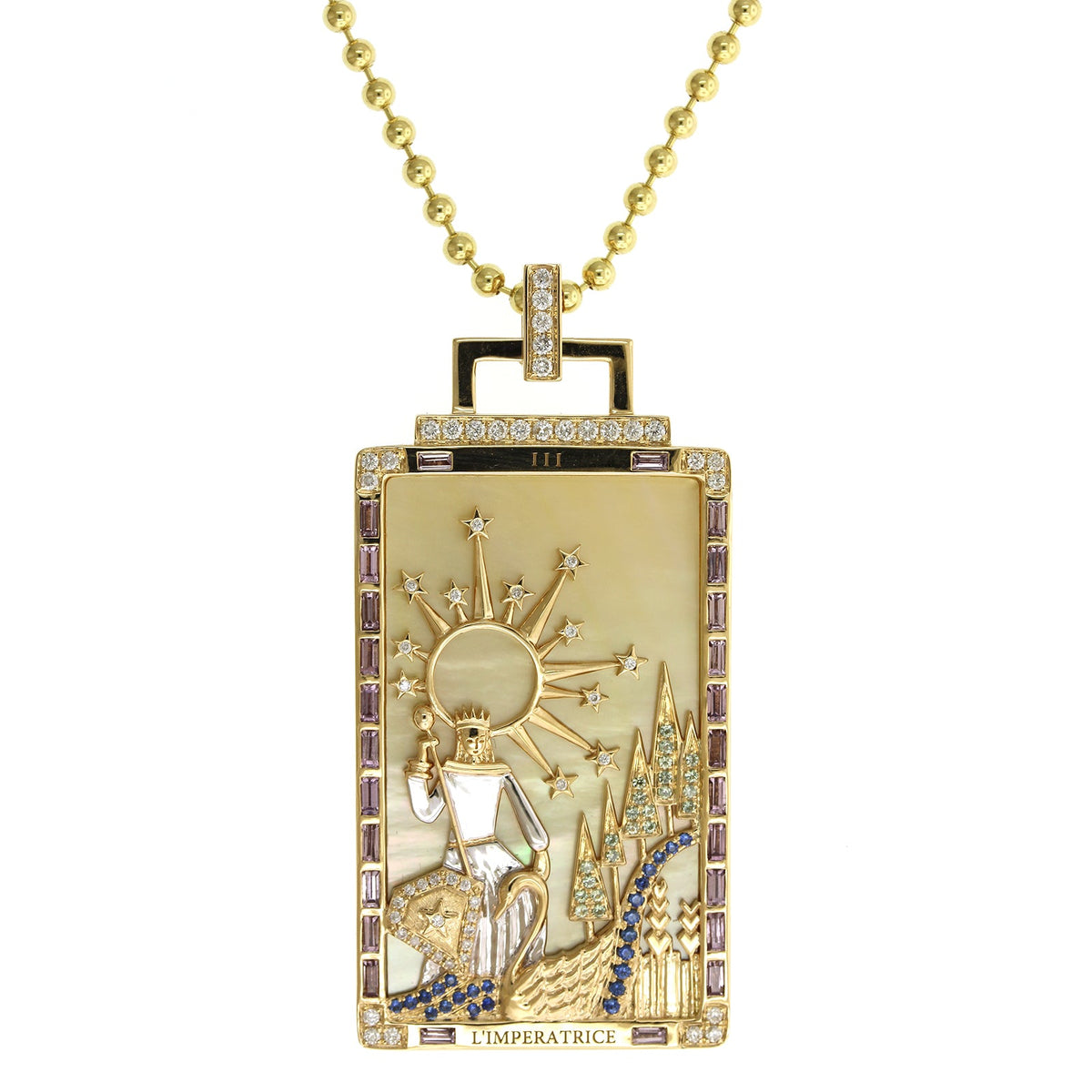 18K Yellow Gold L'Imperatrice Tarot Card Pendant, 18k yellow gold, Long's Jewelers