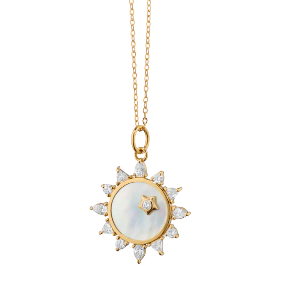 18K Yellow Gold Mother of Pearl Sun Pendant