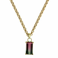 18K Yellow Gold Bicolor Emerald Cut Tourmaline Pendant