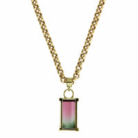 18K Yellow Gold Bicolor Emerald Cut Tourmaline Pendant