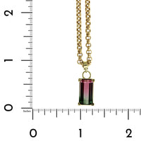 18K Yellow Gold Bicolor Emerald Cut Tourmaline Pendant