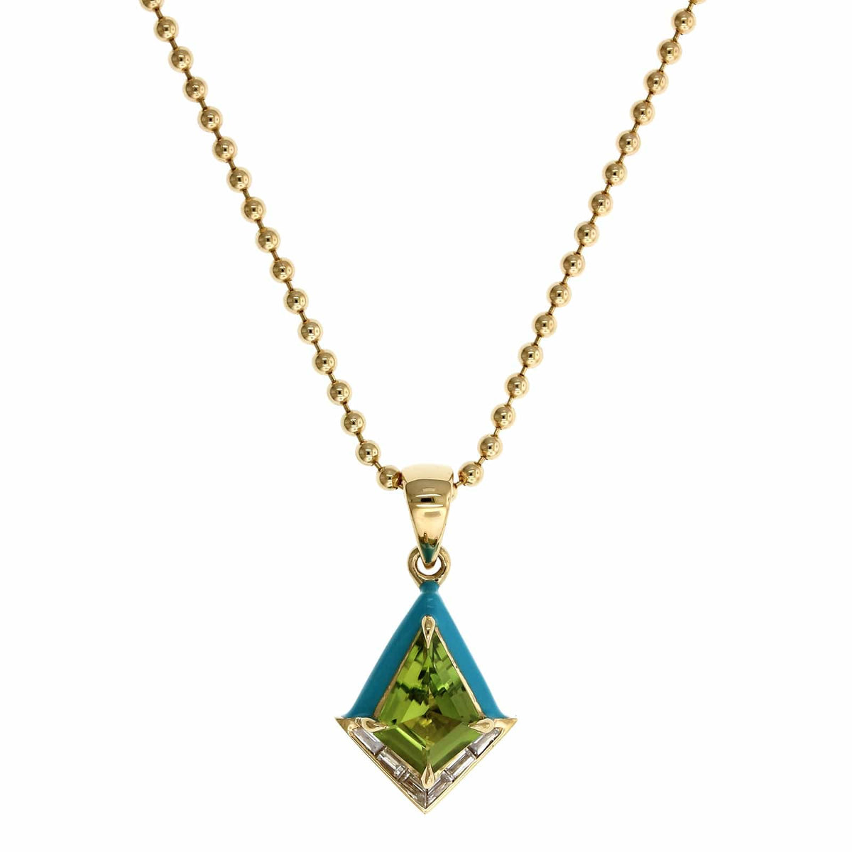 18K Yellow Gold Peridot Blue Enamel Stud Pendant