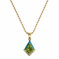 18K Yellow Gold Peridot Blue Enamel Stud Pendant