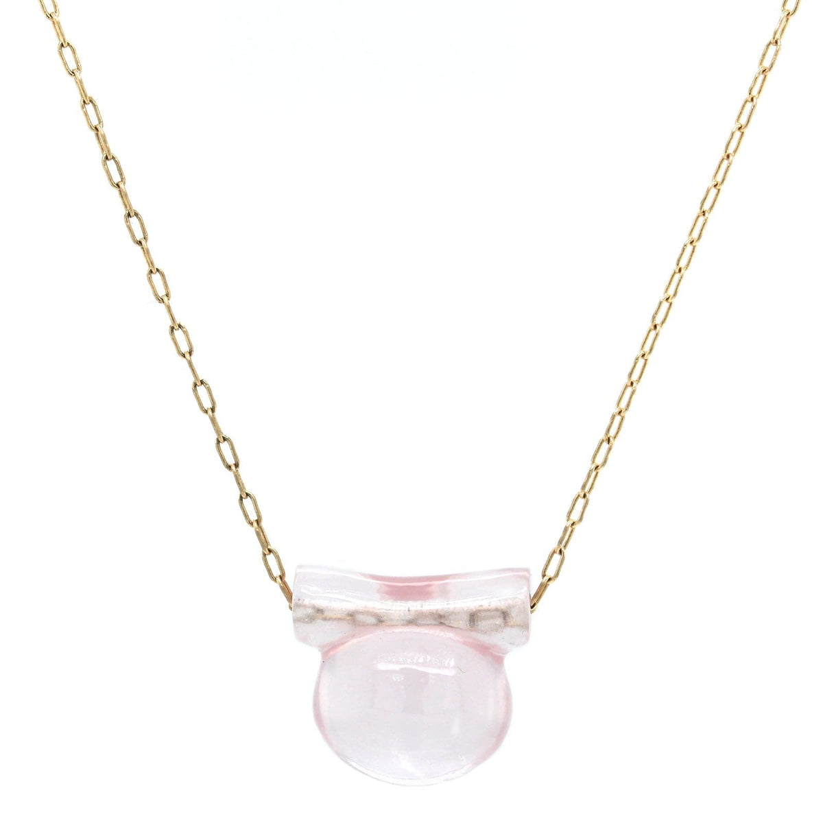 14K Yellow Gold Rose Quartz Etruscan Bead Pendant