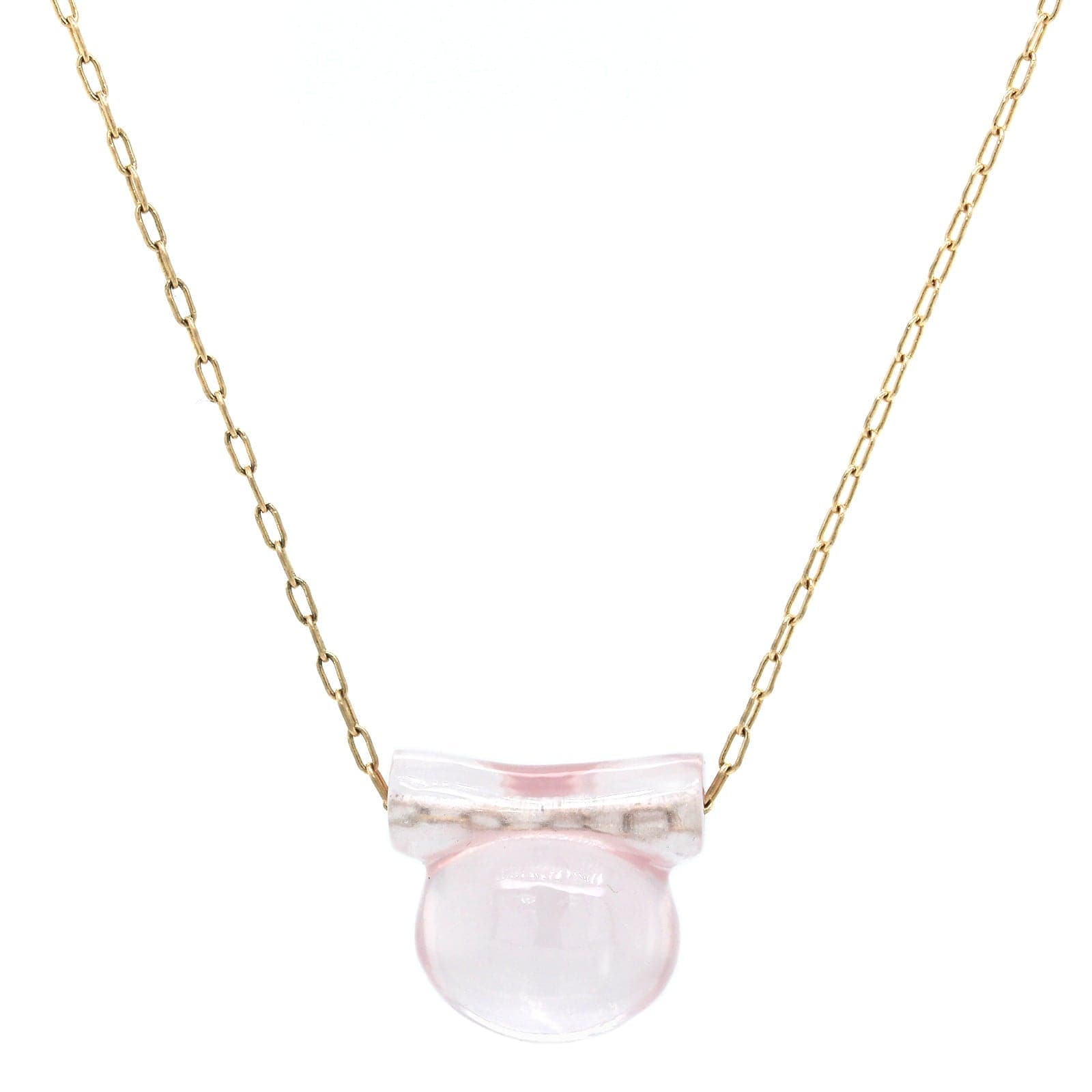14K Yellow Gold Rose Quartz Etruscan Bead Pendant