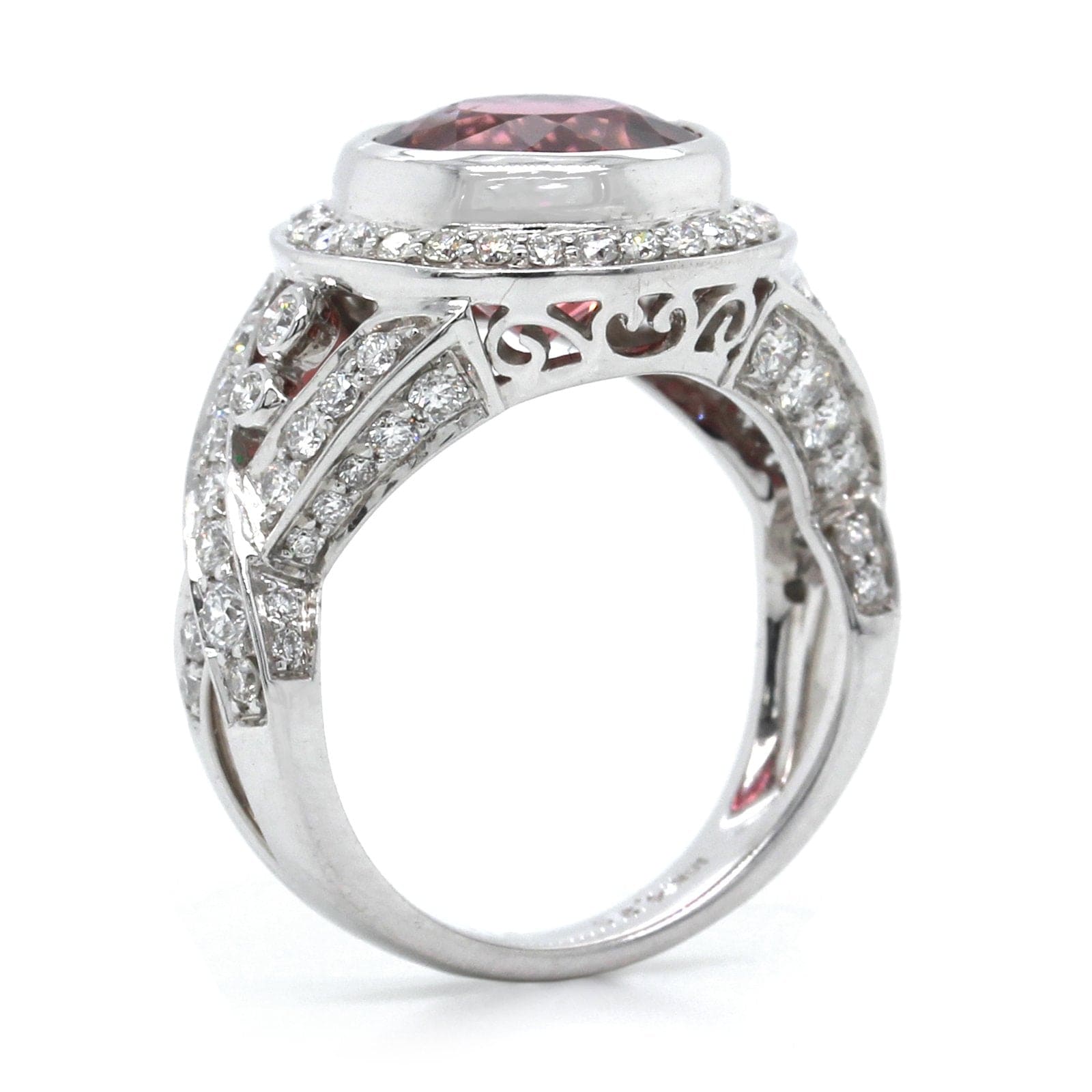 18K White Gold Pink Tourmaline Diamond Ring