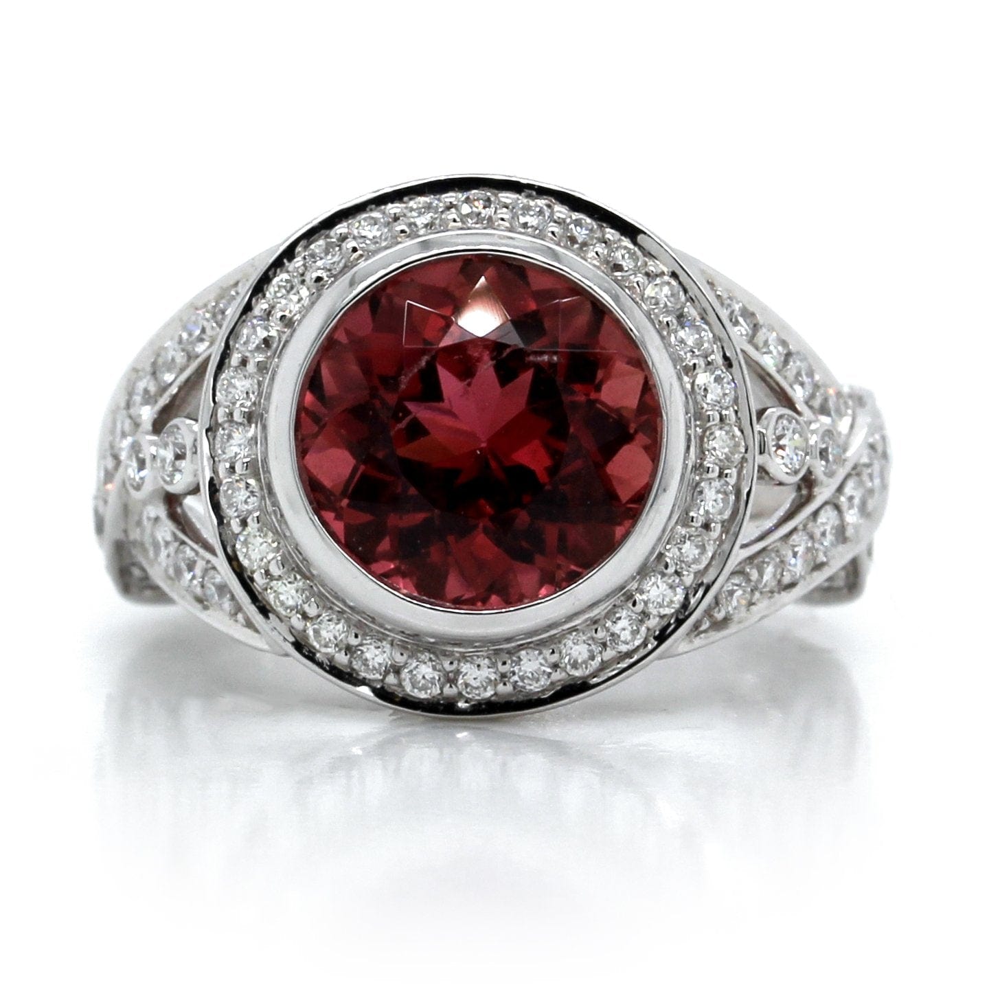 18K White Gold Pink Tourmaline Diamond Ring
