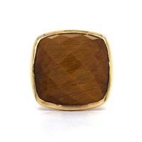 14K Yellow Gold Cushion Tiger Eye Ring