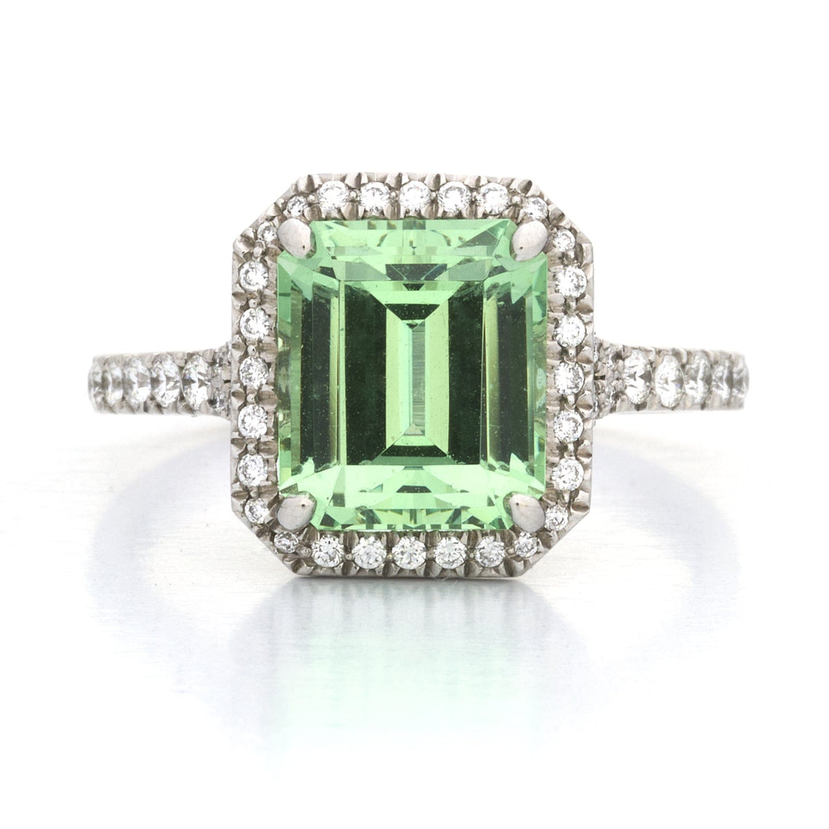 Platinum Mint Garnet Diamond Halo Ring