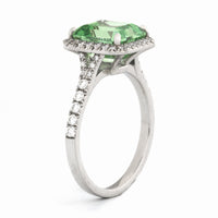 Platinum Mint Garnet Diamond Halo Ring