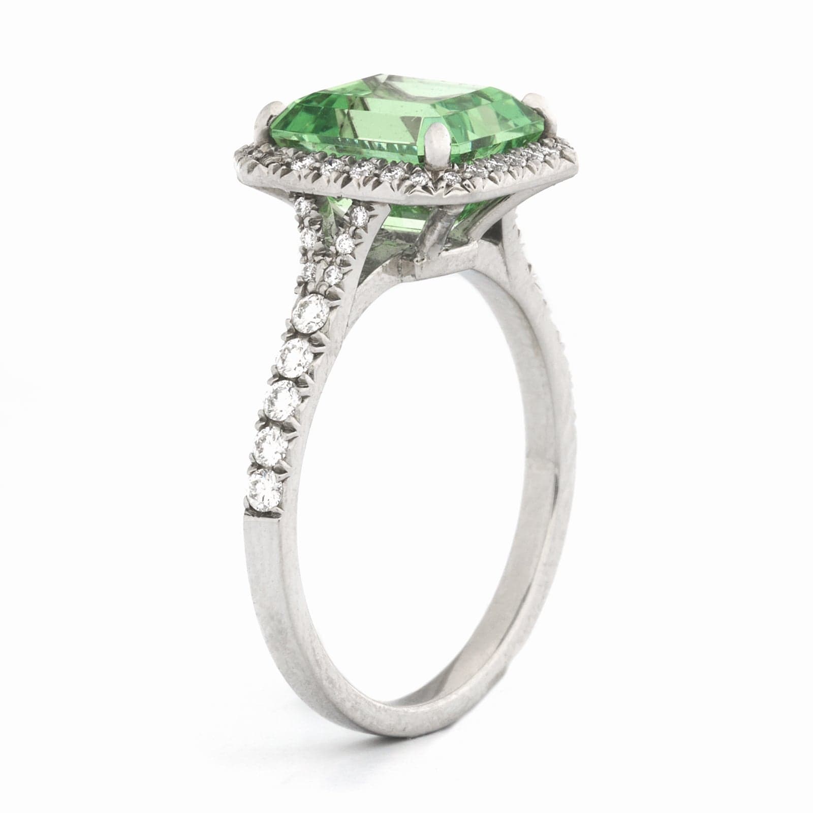 Platinum Mint Garnet Diamond Halo Ring