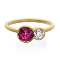 18K Yellow Gold Diamond and Watermelon Spinel Tanzanian Ring