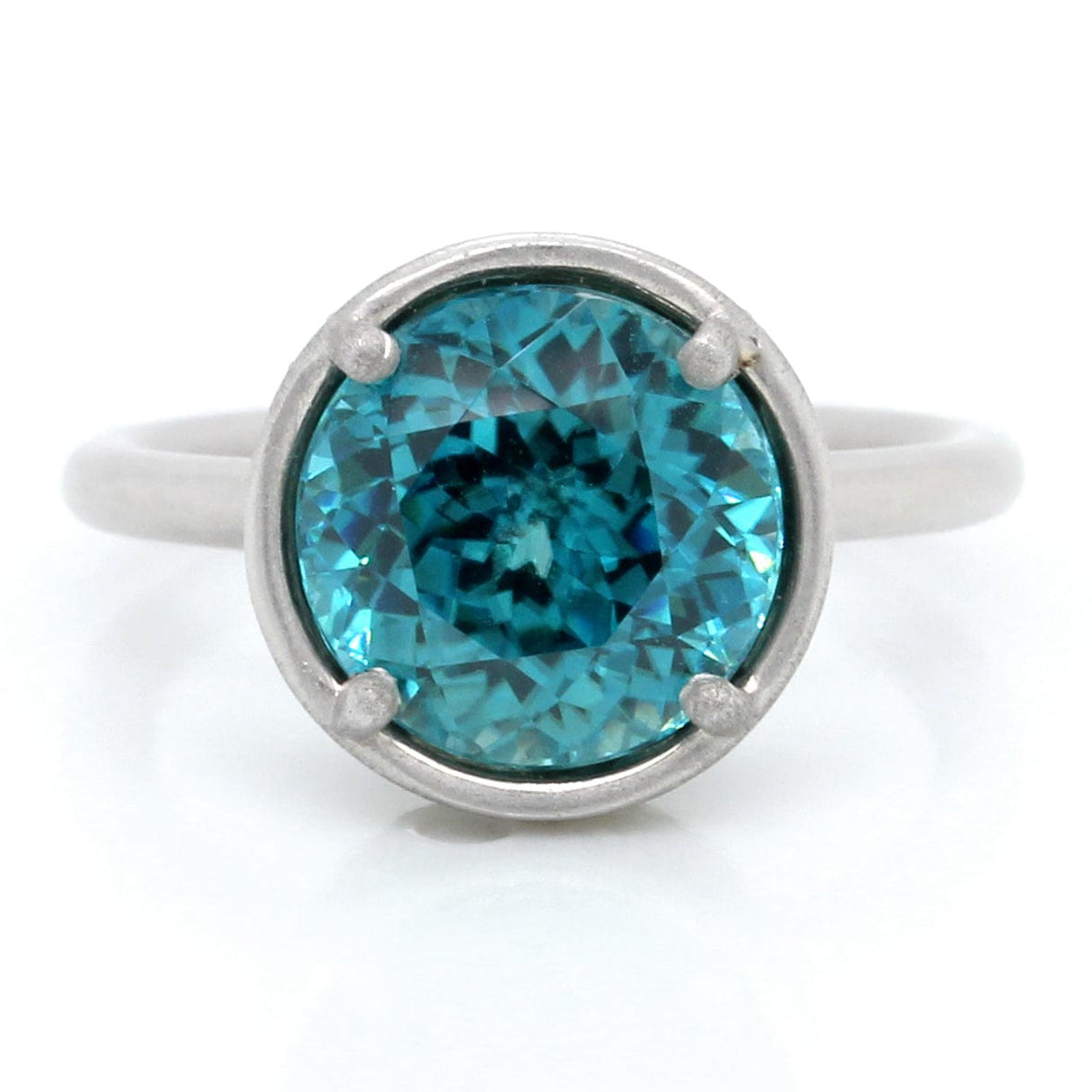 18K White Gold Blue Zircon and Diamond Halo Ring