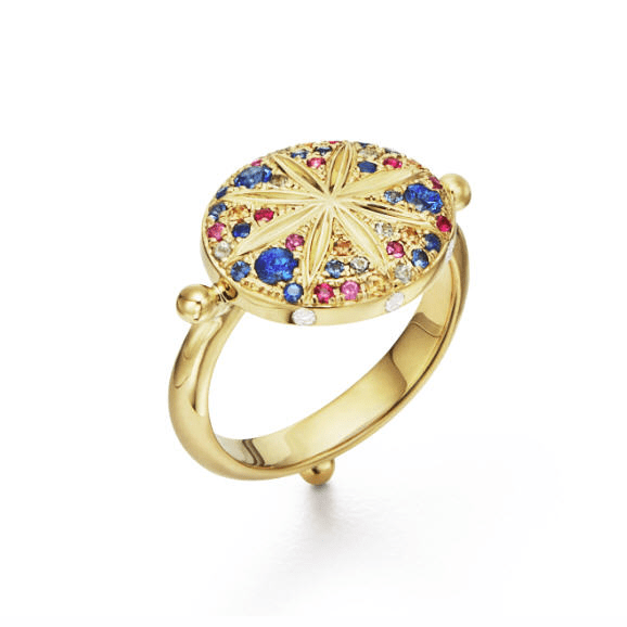 18K Yellow Gold Multi Color Stone Ring