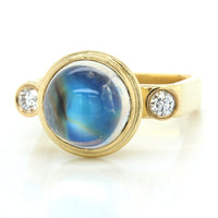 18K Yellow Gold Diamond Moonstone Ring